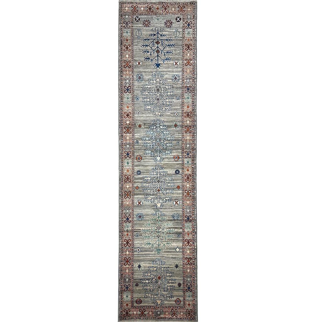 gray tribal wool runner rug